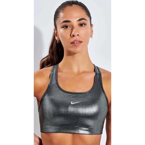 Nike Black Shimmer Swoosh Icon Clash Sports Bra - Picture 1 of 15